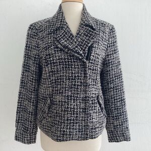 Boucle Black / White Tweed Moto Style Zip Up Jacket 12
